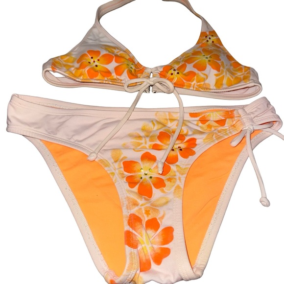 SUMMER GIRL Y2K Orange Hibiscus Rhinestone Bikini Set medium spring break beach - Picture 5 of 9